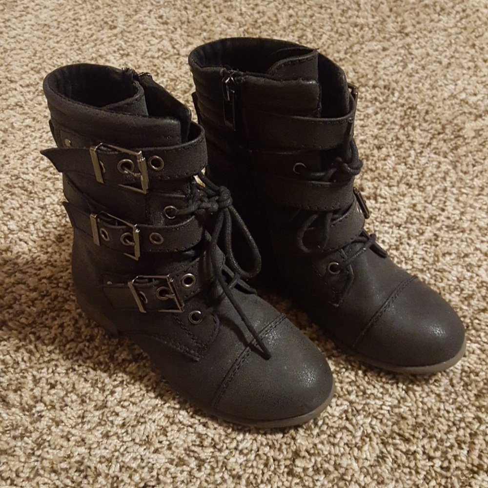 Girls Black Combat Boot